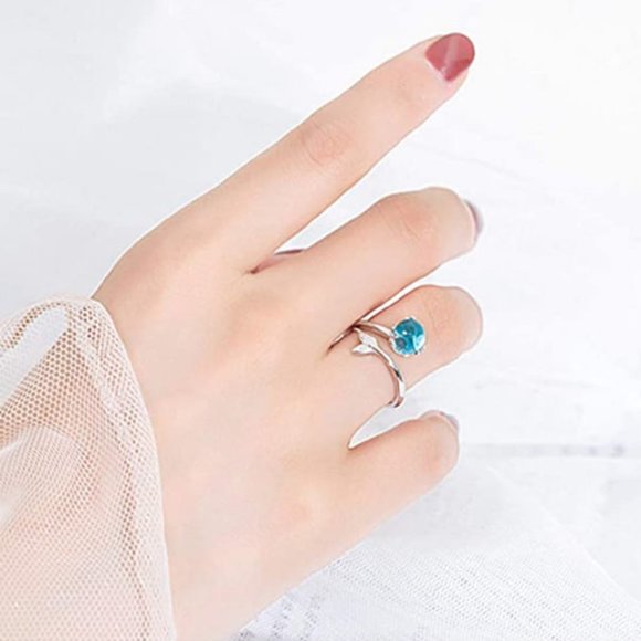 Mermaid Blue Ocean Stone Temperament Fish Tail Rings - Picture 1 of 6